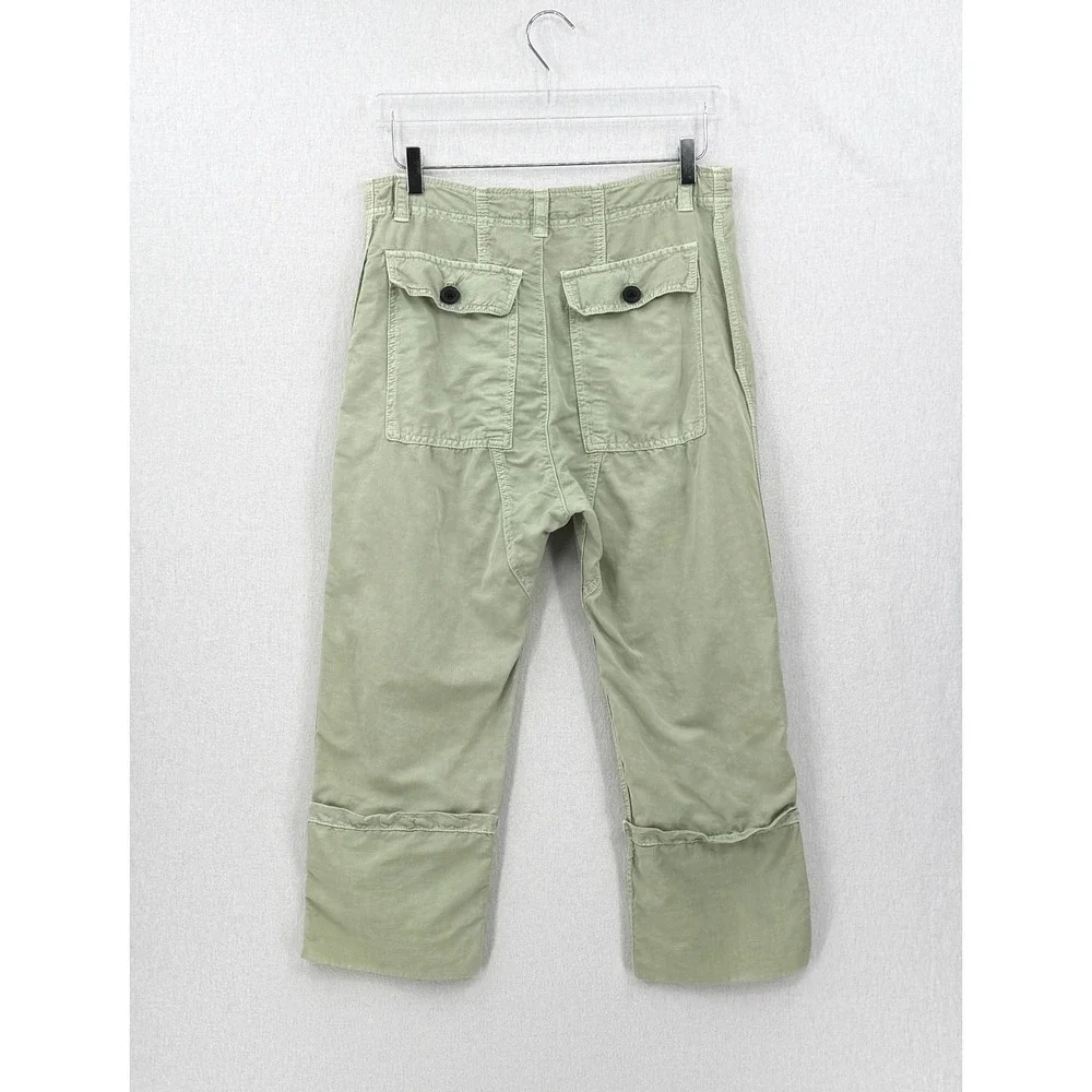 ZARA The Tokyo Trouser Pants Women Small Green Cuffed Cropped Wide leg Cargo
